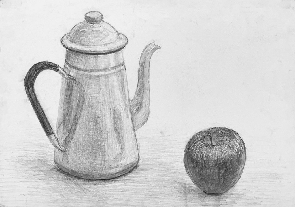 無料体験授業・ポットとりんごのデッサン